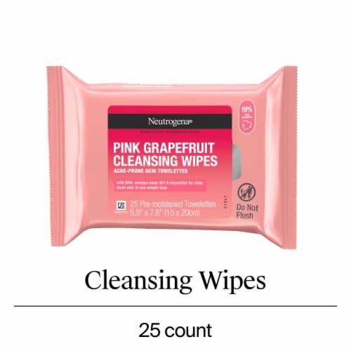 Facial Cleansing Towelette Neutrogena® Oil-free Soft Pack Pink Grapefruit Scent 25 Count - Behope