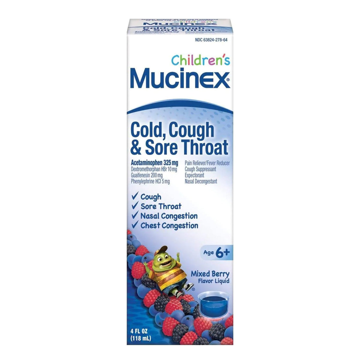 Children's Cold and Cough Relief Children's Mucinex® 325 mg - 10 mg - 200 mg - 5 mg / 10 mL Strength Liquid 4 oz. - BeHope