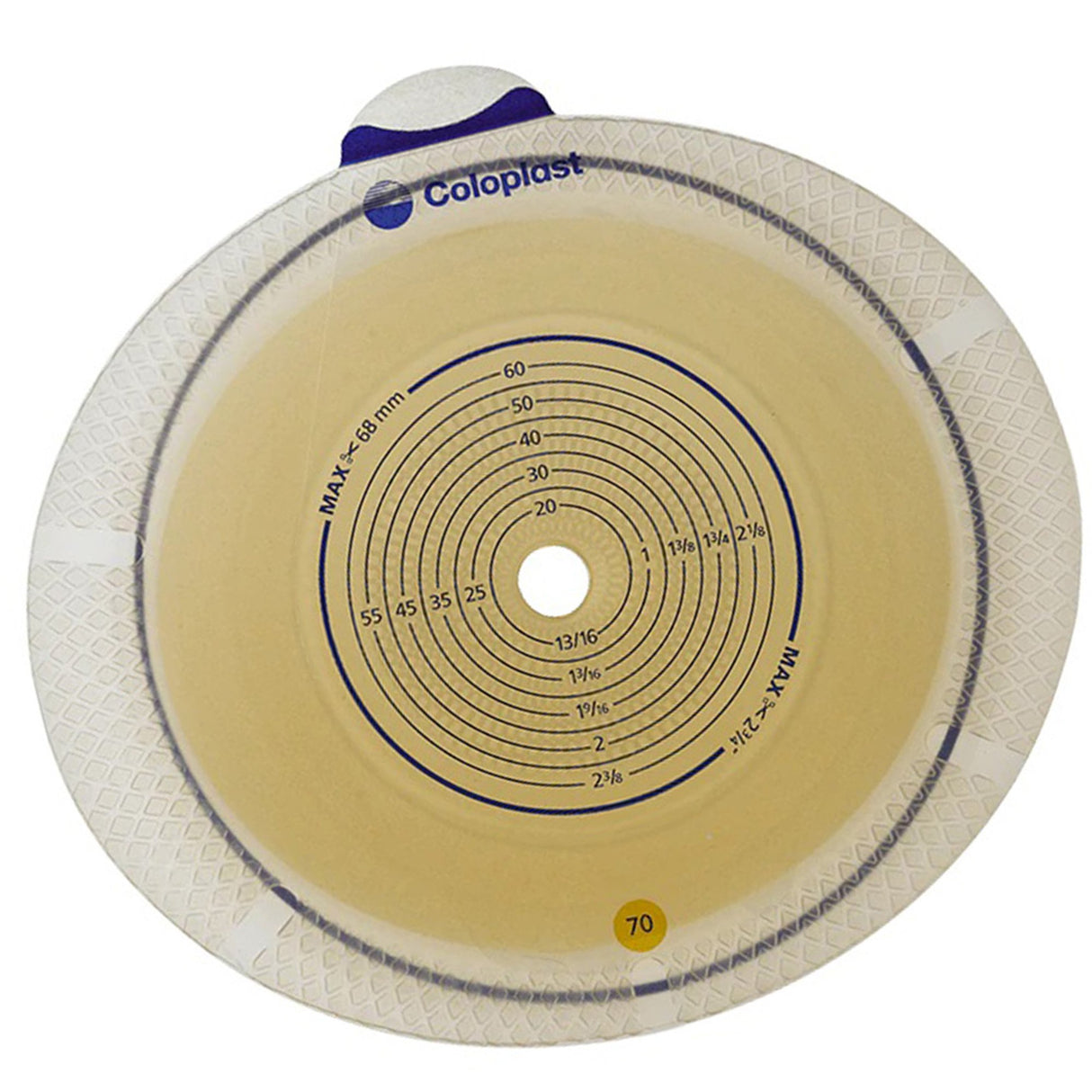 Ostomy Barrier Sensura® Flex Trim to Fit, Standard Wear Double Layer Adhesive 70 mm Flange Yellow Code System 3/8 to 2-3/4 Inch Opening - BeHope