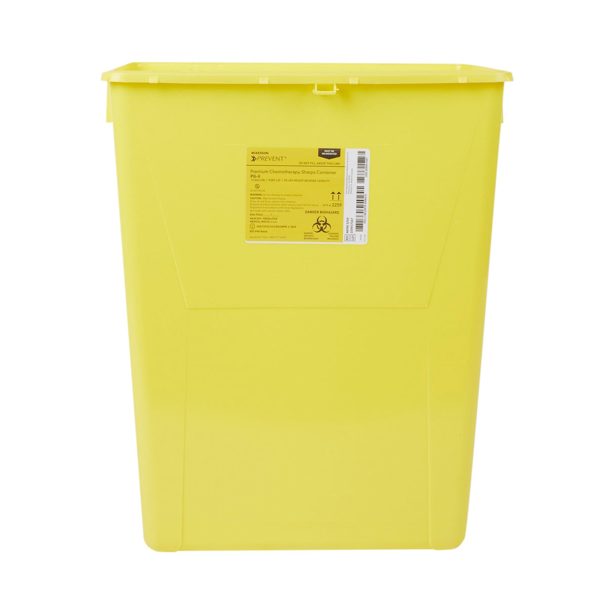 Chemotherapy Waste Container McKesson Prevent® Yellow Base 20-4/5 H X 17-3/10 W X 13 L Inch Vertical Entry 12 Gallon - BeHope