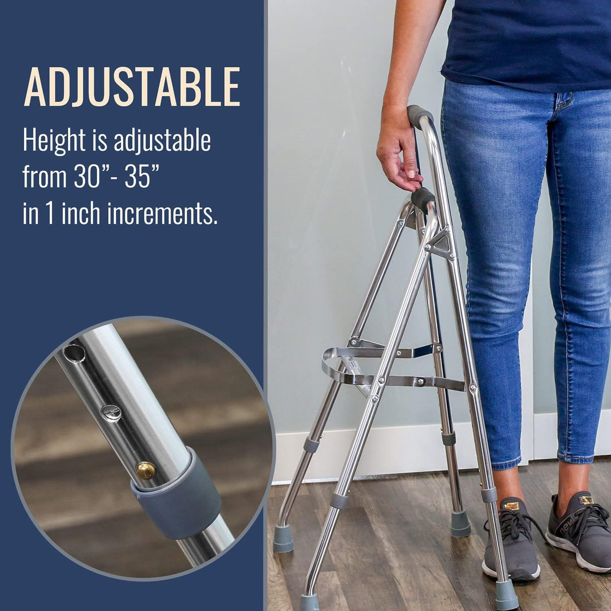 Side Step Folding Walker DMI Hemi Aluminum Frame 250 lbs, Weight Capacity 30 ro 35 Inch Height - BeHope