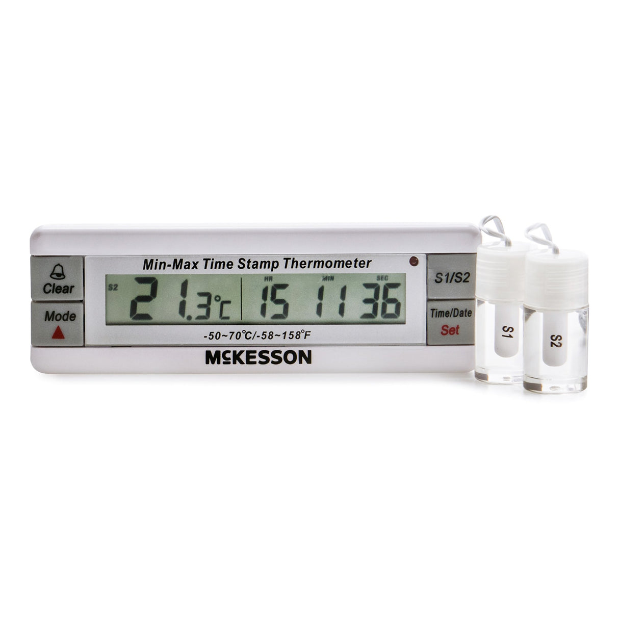 Digital Refrigerator / Freezer Thermometer with Alarm McKesson Fahrenheit / Celsius -58° to +158°F (-50° to +70°C) Desk / Wall / Door Mount Battery Operated - BeHope