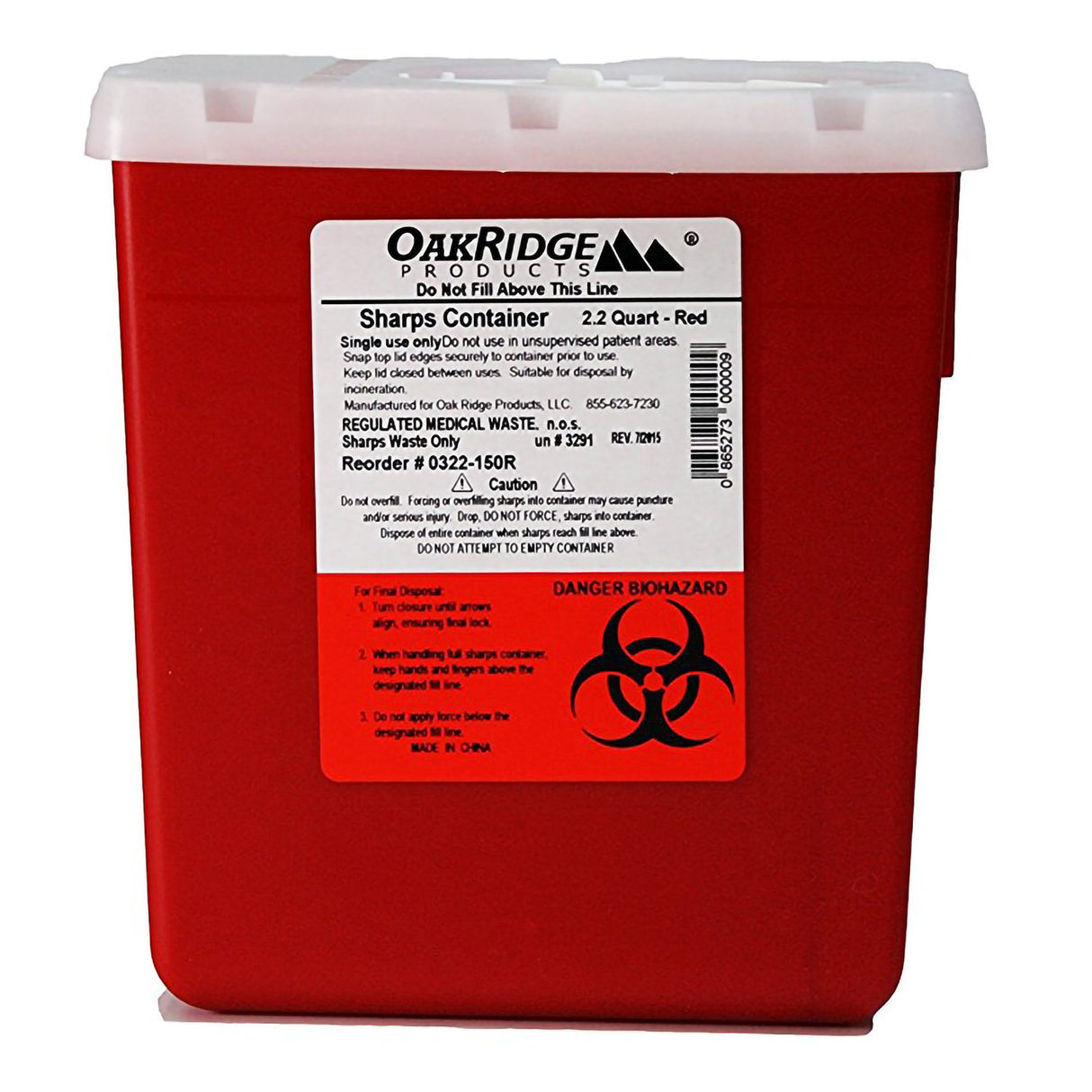 Sharps Container OakRidge™ Translucent Red Base 6-1/3 L X 4-2/3 W X 6-1/3 H Inch Vertical Entry 0.55 Gallon - BeHope