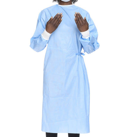 Non-Reinforced Surgical Gown with Towel Halyard Basics Large Blue Sterile Disposable - BeHope