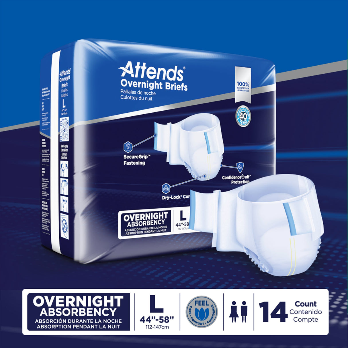 Unisex Adult Incontinence Brief Attends® Overnight Large Disposable Heavy Absorbency - BeHope