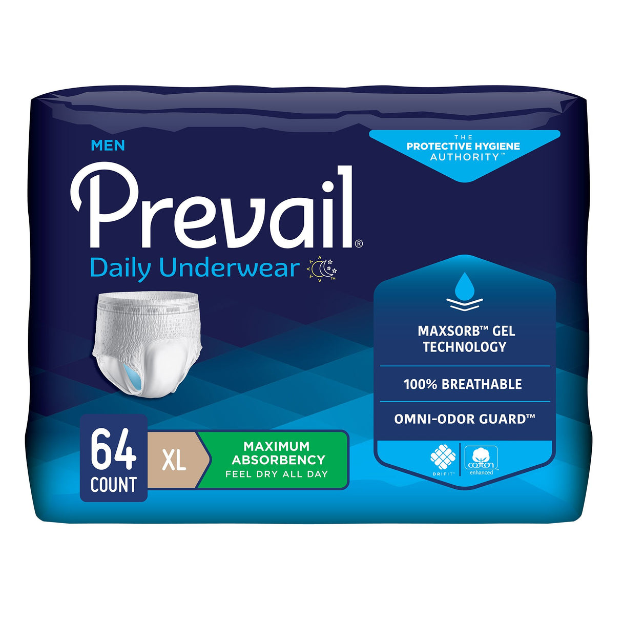Male Adult Absorbent Underwear Prevail® Daily Underwear Pull On with Tear Away Seams X-Large Disposable Heavy Absorbency - BeHope