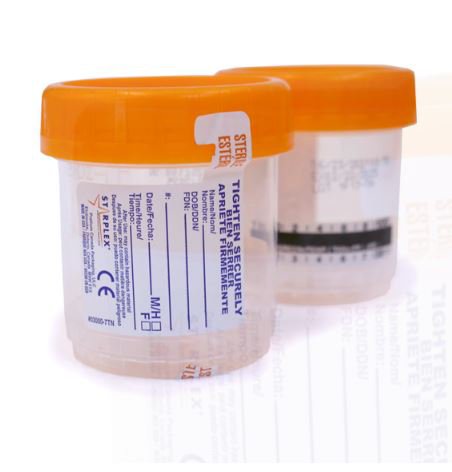 Specimen Container Starplex® StarCLICK 100 66 mm Height 100 mL (3.4 oz.) Screw Cap Patient Information Sterile - BeHope