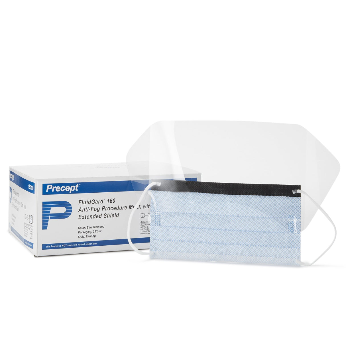 Procedure Mask with Eye Shield Precept® FluidGard® 160 Anti-fog Foam ASTM Level 3 Earloops One Size Fits Most - BeHope