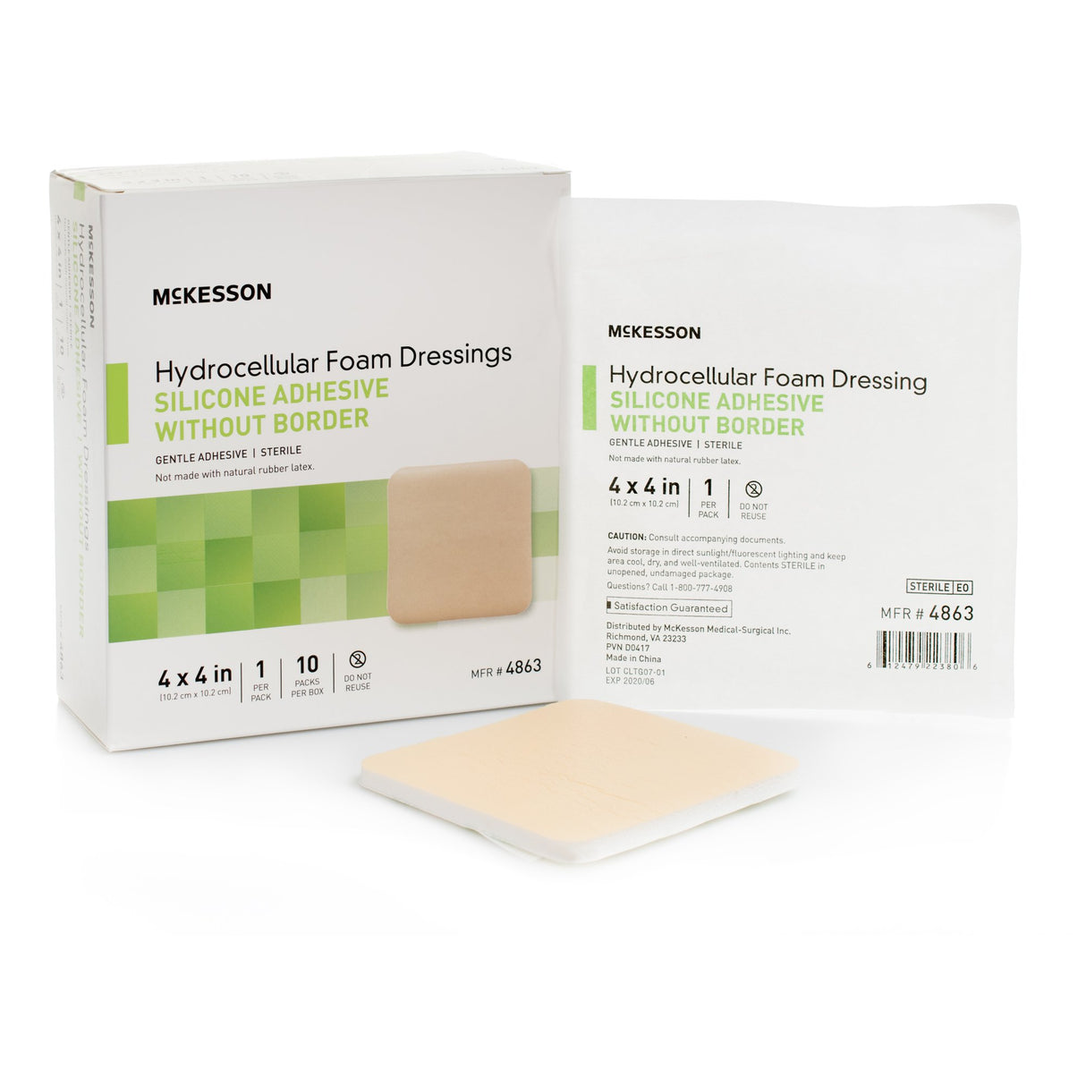 Foam Dressing McKesson 4 X 4 Inch Without Border Film Backing Silicone Gel Adhesive Square Sterile - BeHope