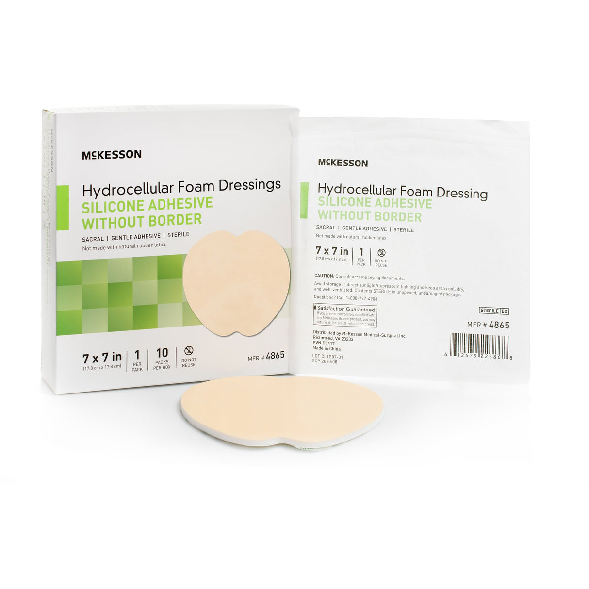 Foam Dressing McKesson 7 X 7 Inch Without Border Film Backing Silicone Gel Adhesive Sacral Sterile - BeHope