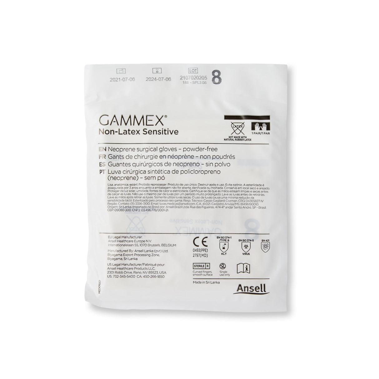 Surgical Glove GAMMEX® Non-Latex Sensitive Size 8 Sterile Polychloroprene Standard Cuff Length Micro-Textured Cream Chemo Tested - BeHope