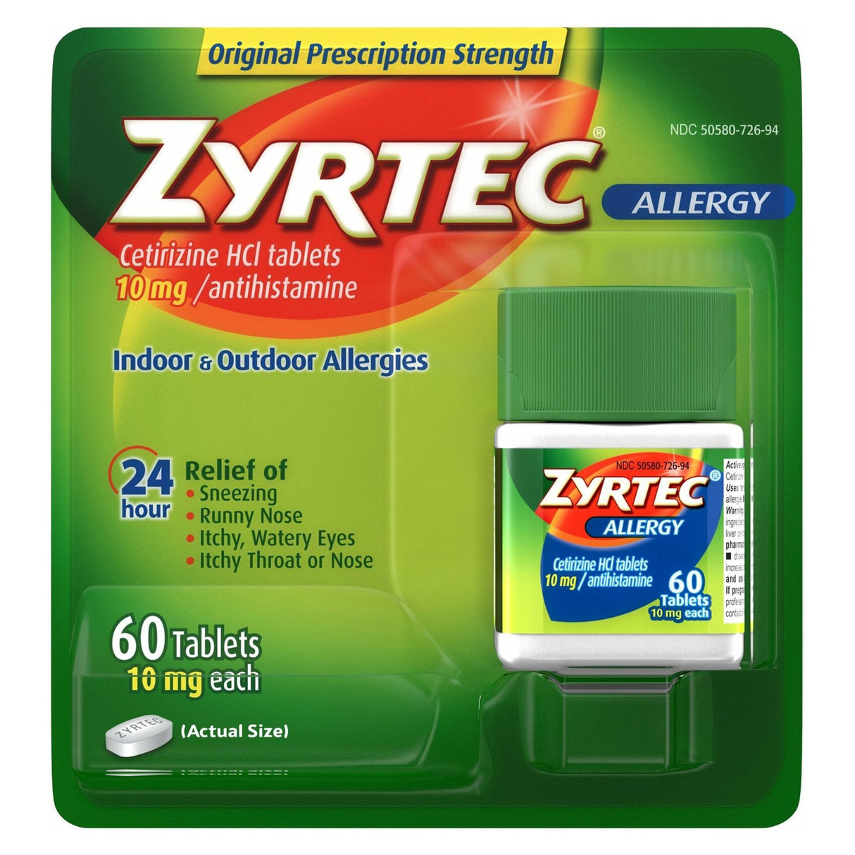 Allergy Relief Zyrtec® 10 mg Strength Tablet 60 per Bottle - BeHope