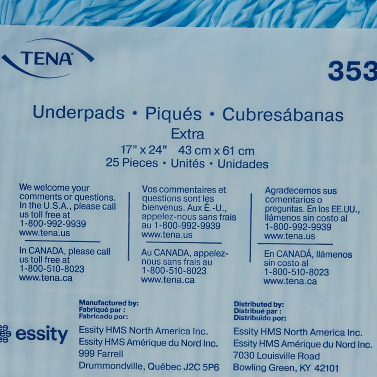 Disposable Underpad TENA® Extra 17 X 24 Inch Polymer Light Absorbency - BeHope