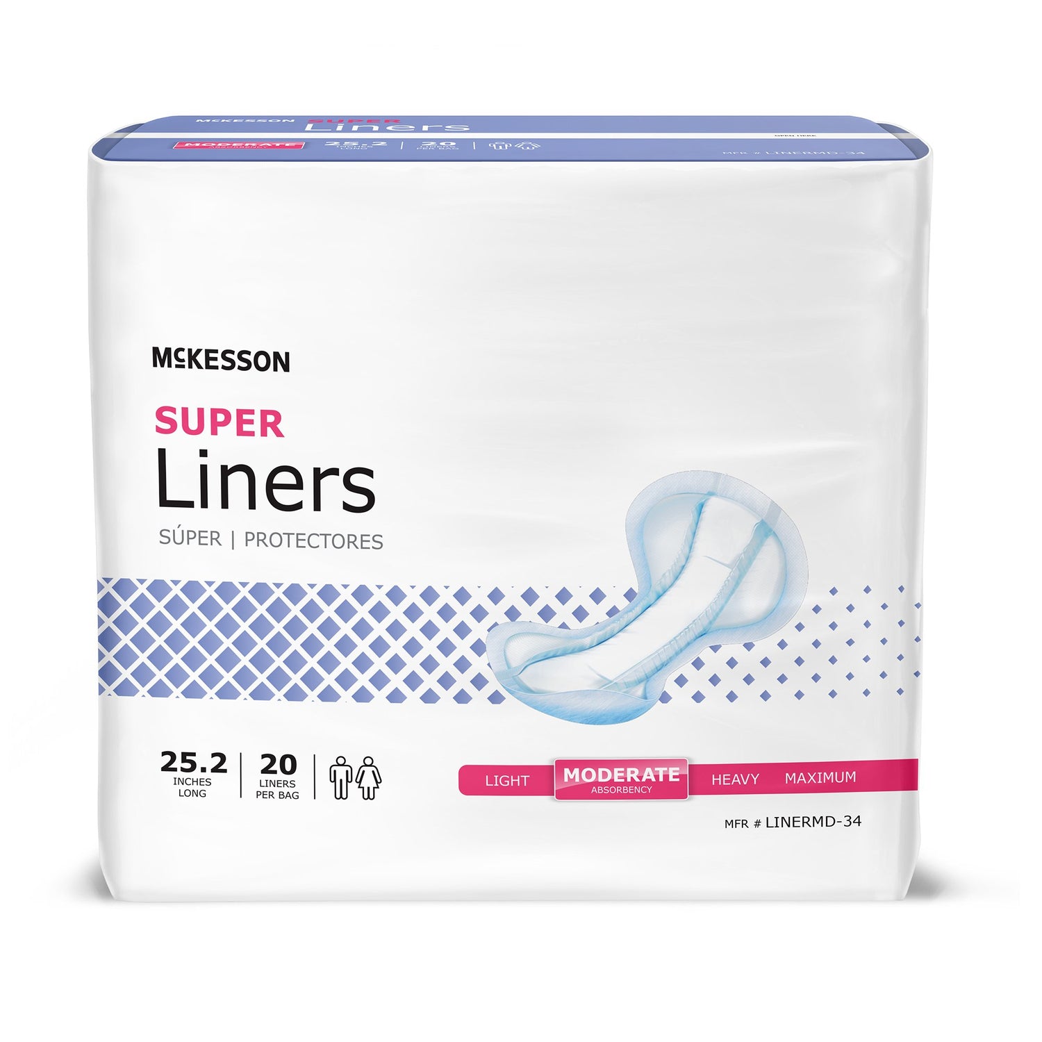 Incontinence Liner McKesson Super 25-1/5 Inch Length Moderate Absorbency Polymer Core One Size Fits Most - BeHope
