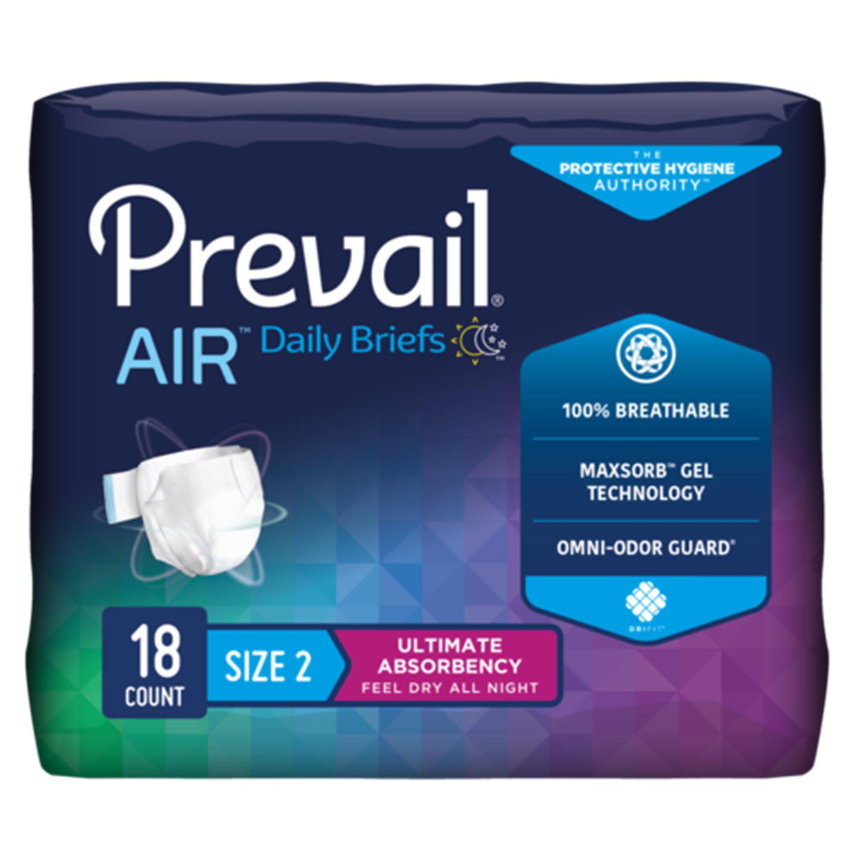 Unisex Adult Incontinence Brief Prevail® Air™ Size 2 / Large Disposable Heavy Absorbency - BeHope