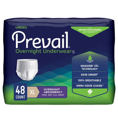 Unisex Adult Absorbent Underwear Prevail® Overnight Pull On with Tear Away Seams X-Large Disposable Heavy Absorbency - BeHope