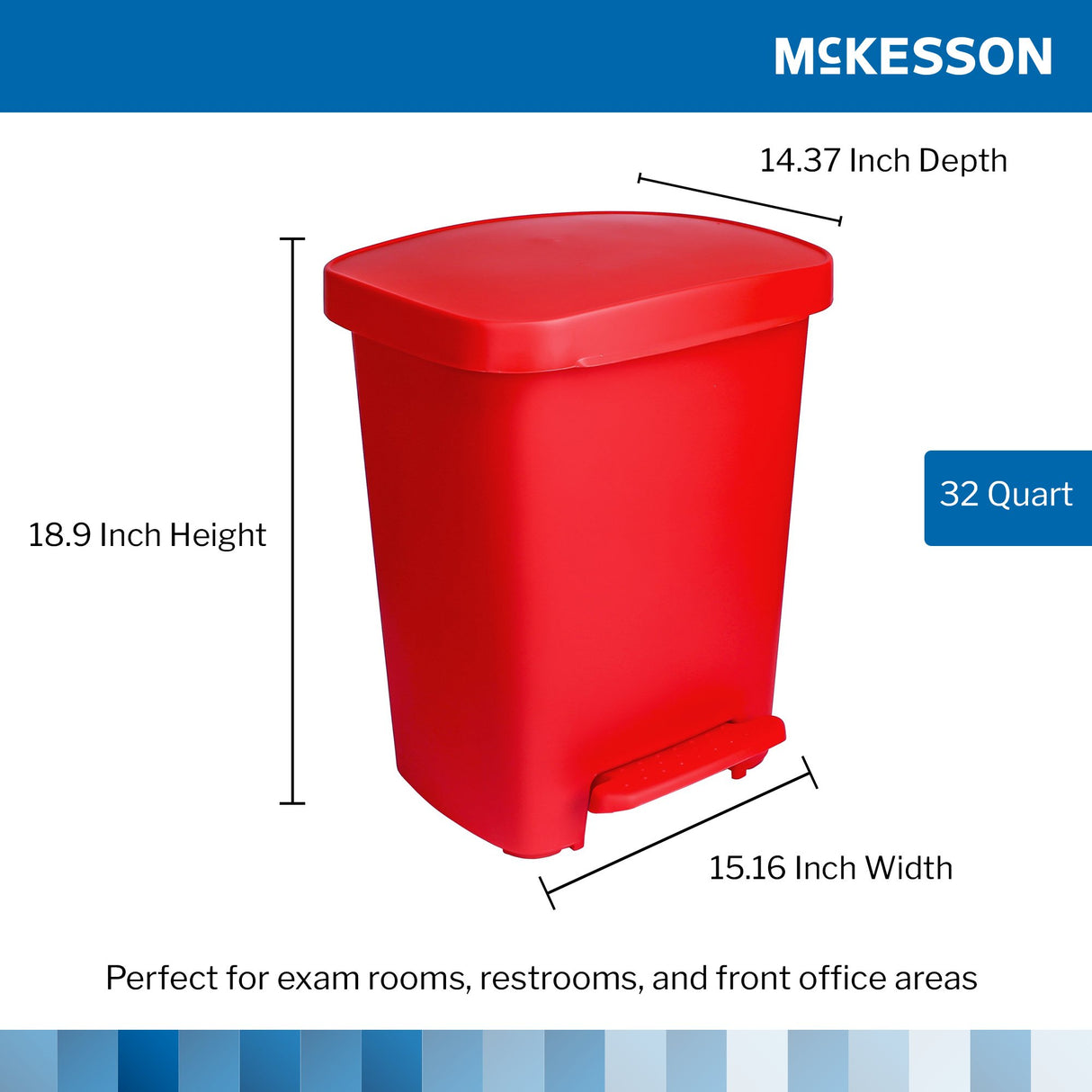 Trash Can McKesson 32 Quart / 8 gal. Red Plastic Rectangular - BeHope