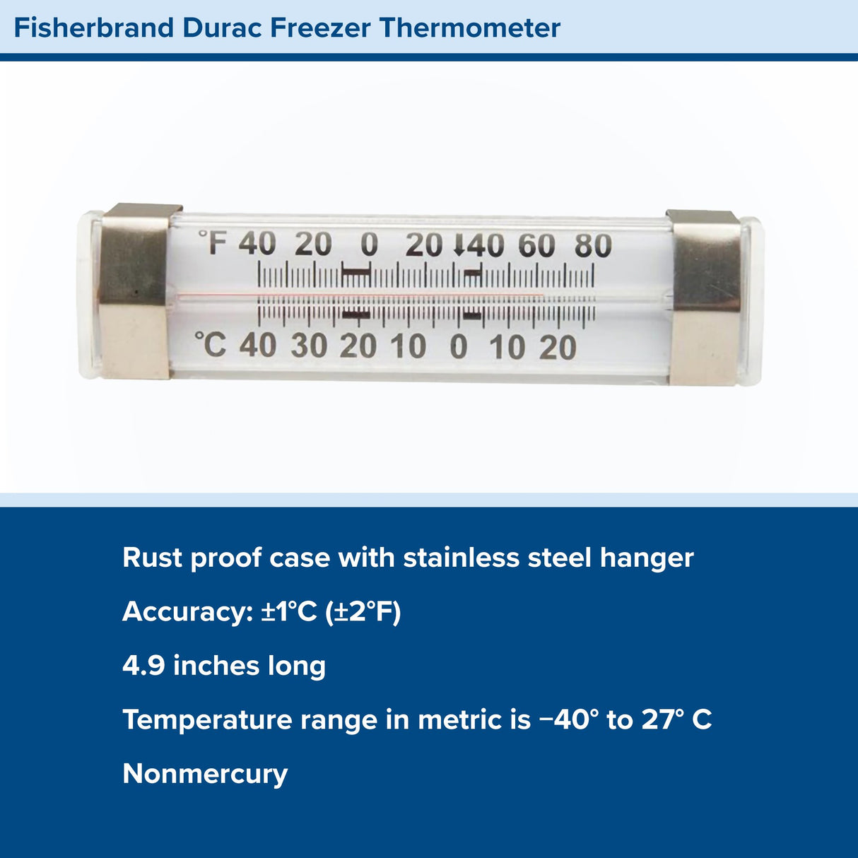 Refrigerator / Freezer Thermometer Fisherbrand™ Durac® Fahrenheit / Celsius -40° to +80°F (-40° to +25°C) Without External Probe Wall Mount Does Not Require Power - BeHope