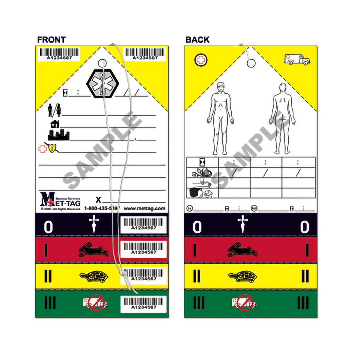 Triage Tag Mettag For Emergency Sites Green / White / Yellow 4 X 8-1/4 Inch Blood / Water Proof - BeHope