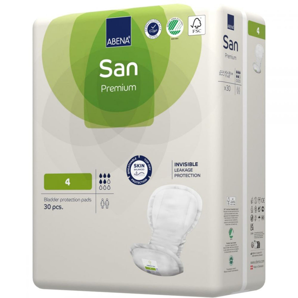 Bladder Control Pad Abena® San Premium 7.8 X 16.5 Inch Moderate Absorbency Fluff / Polymer Core Size 4 - BeHope