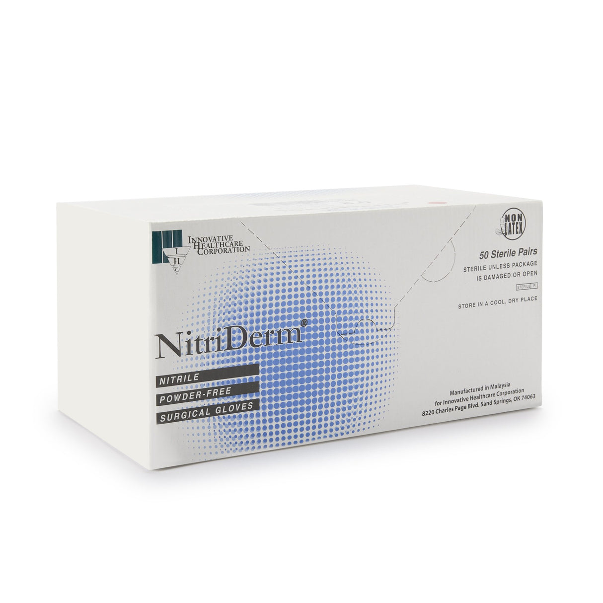 Surgical Glove NitriDerm® Size 8 Sterile Nitrile Standard Cuff Length Fully Textured White Chemo Tested - BeHope