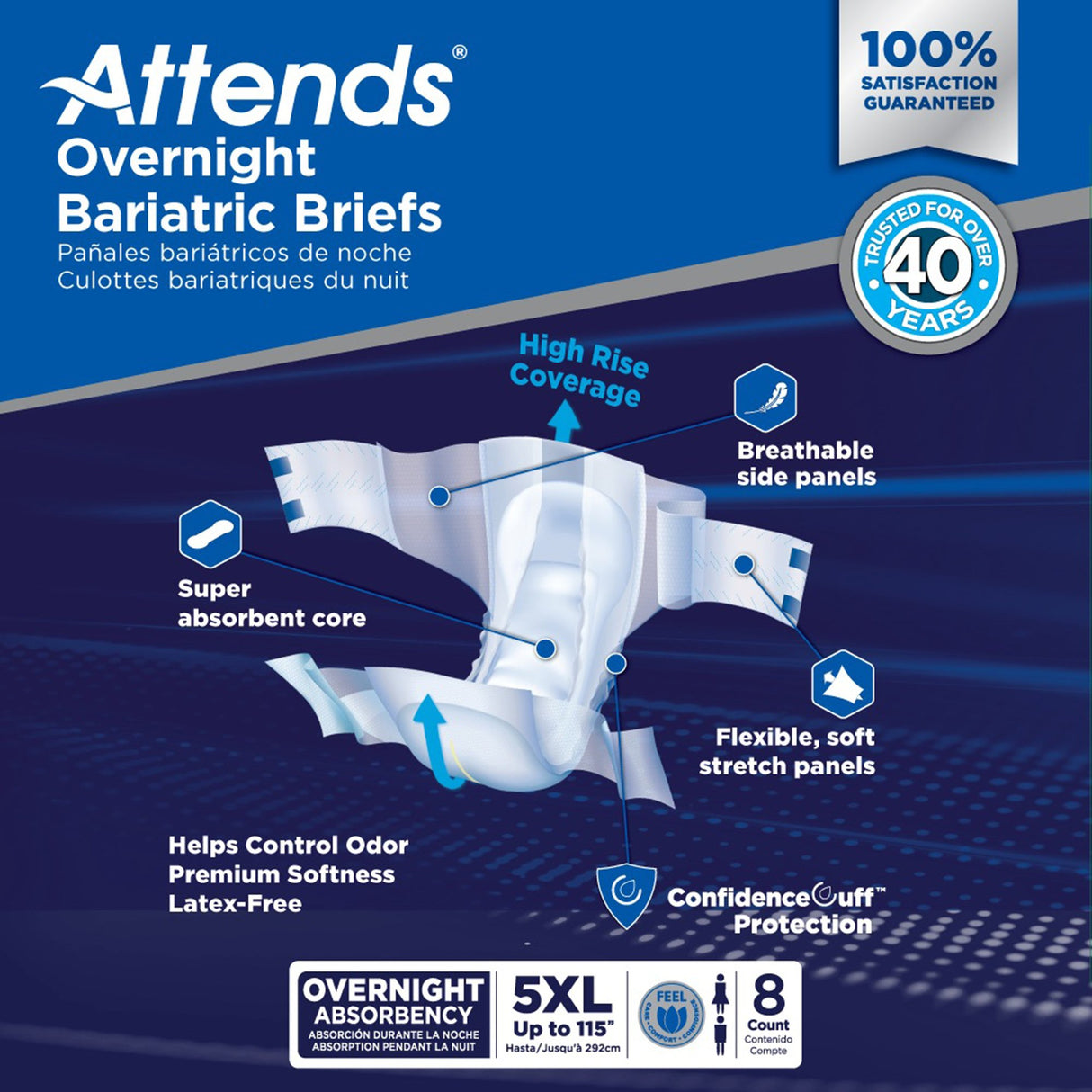 Unisex Adult Incontinence Brief Attends® Overnight Bariatric 5X-Large Disposable Heavy Absorbency - BeHope