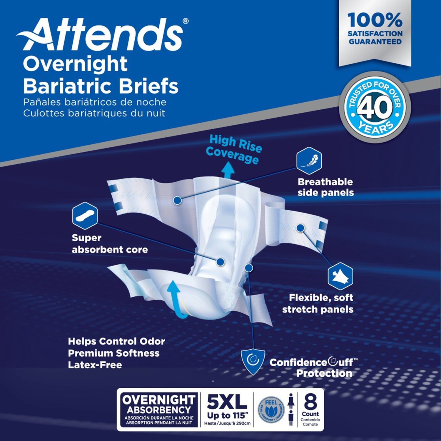 Unisex Adult Incontinence Brief Attends® Overnight Bariatric 5X-Large Disposable Heavy Absorbency - BeHope