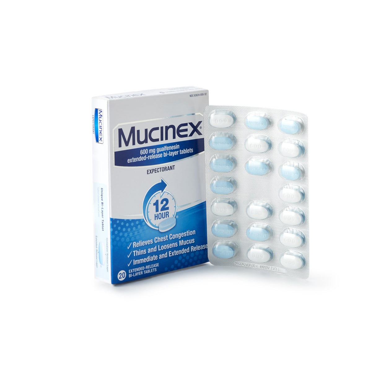 Cold and Cough Relief Mucinex® 600 mg Strength Tablet 20 per Box - BeHope