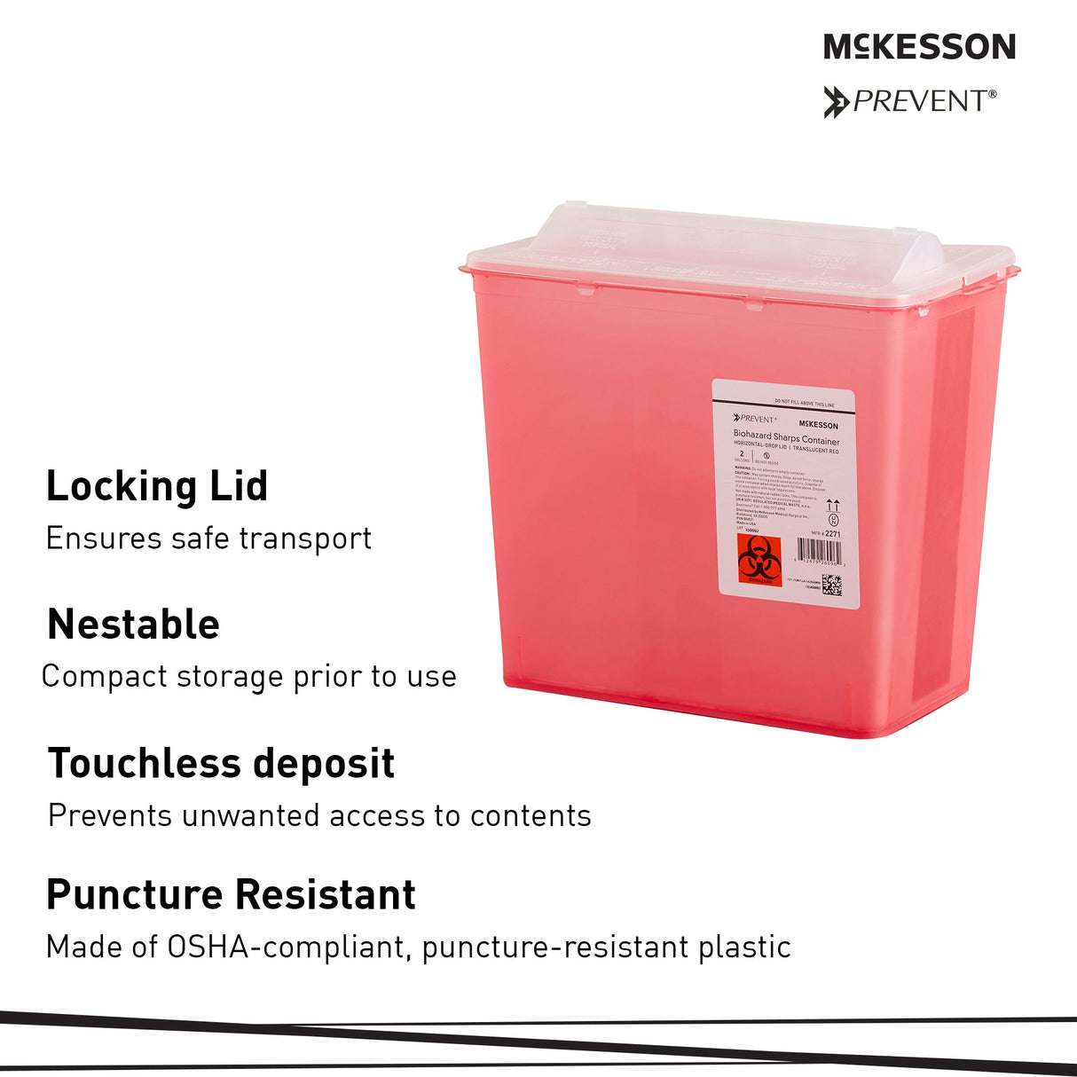 Sharps Container McKesson Prevent® Translucent Red Base 9-1/4 H X 10 W X 6 D Inch Horizontal Entry 2 Gallon - BeHope