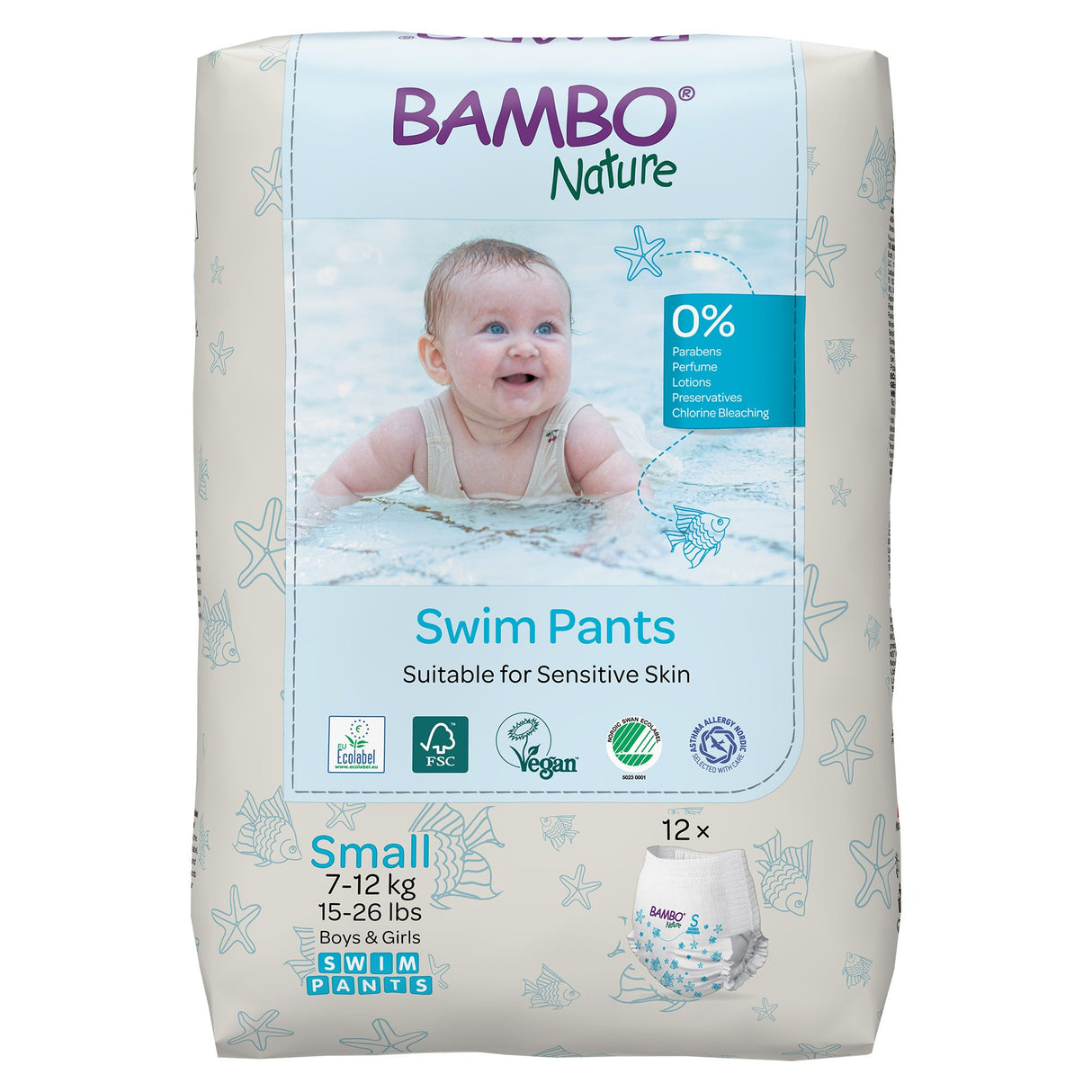 Unisex Baby Swim Diaper Bambo® Nature Pull On with Tear Away Seams Small Disposable Heavy Absorbency - BeHope