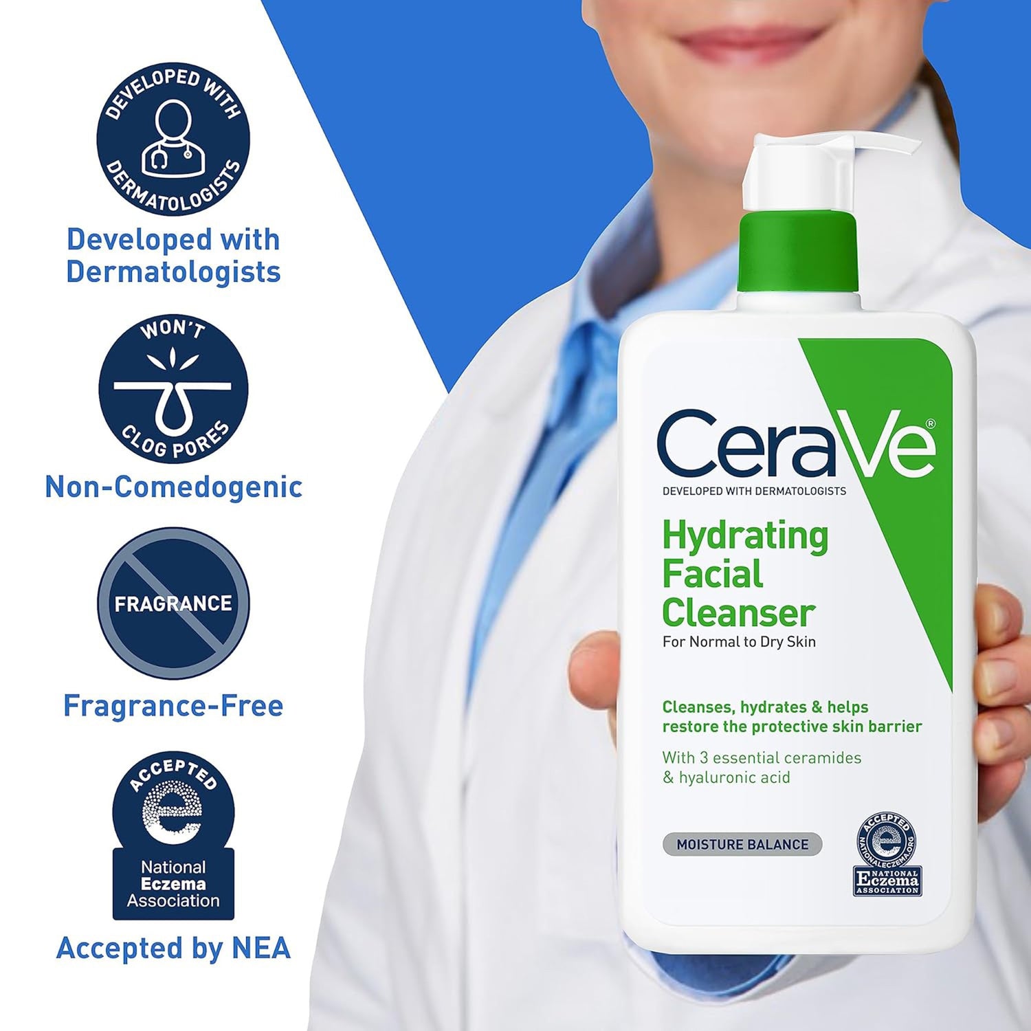 Facial Cleanser CeraVe® Foaming Foaming 16 oz. Pump Bottle Unscented - BeHope