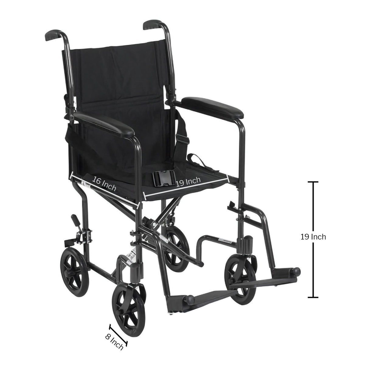Transport Chair McKesson 19 Inch Seat Width Full Length Arm Swing-Away Footrest Aluminum Frame with Black Finish - BeHope