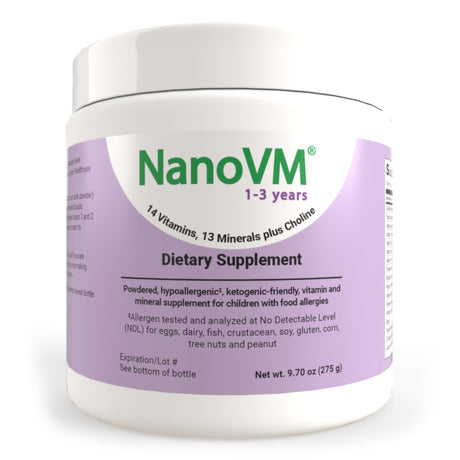 Pediatric Oral Supplement NanoVM® 1 - 3 Years Unflavored 275 Gram Jar Powder Vitamins / Minerals Food Allergies - BeHope