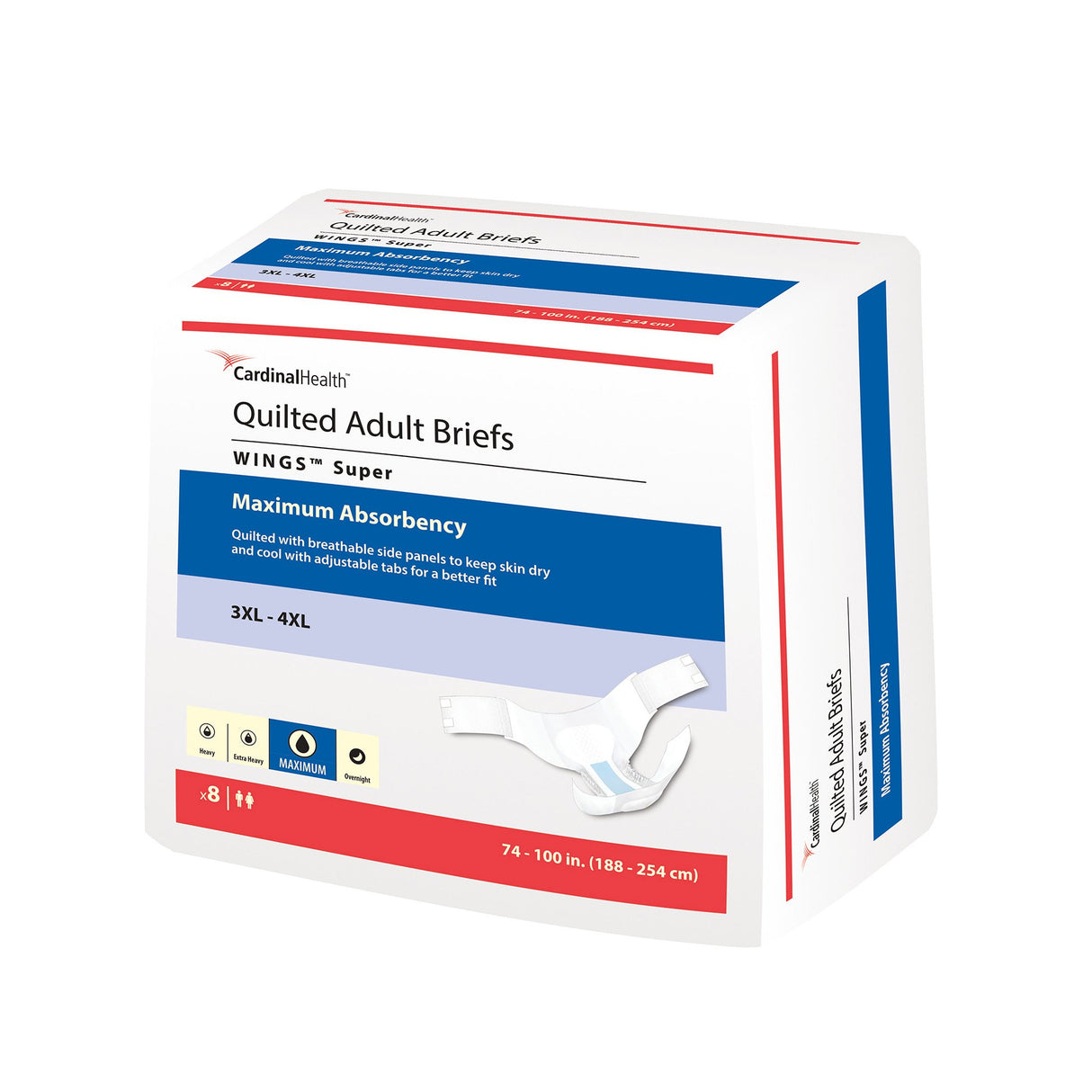 Unisex Adult Incontinence Brief Wings™ Super 3X-Large Disposable Heavy Absorbency - BeHope