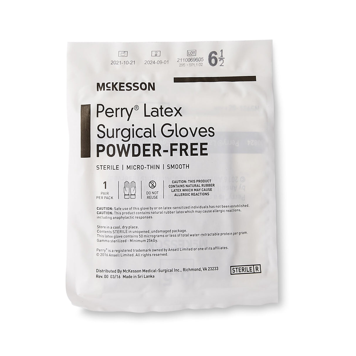 Surgical Glove McKesson Perry® Size 6.5 Sterile Latex Standard Cuff Length Smooth Brown Not Chemo Approved - BeHope