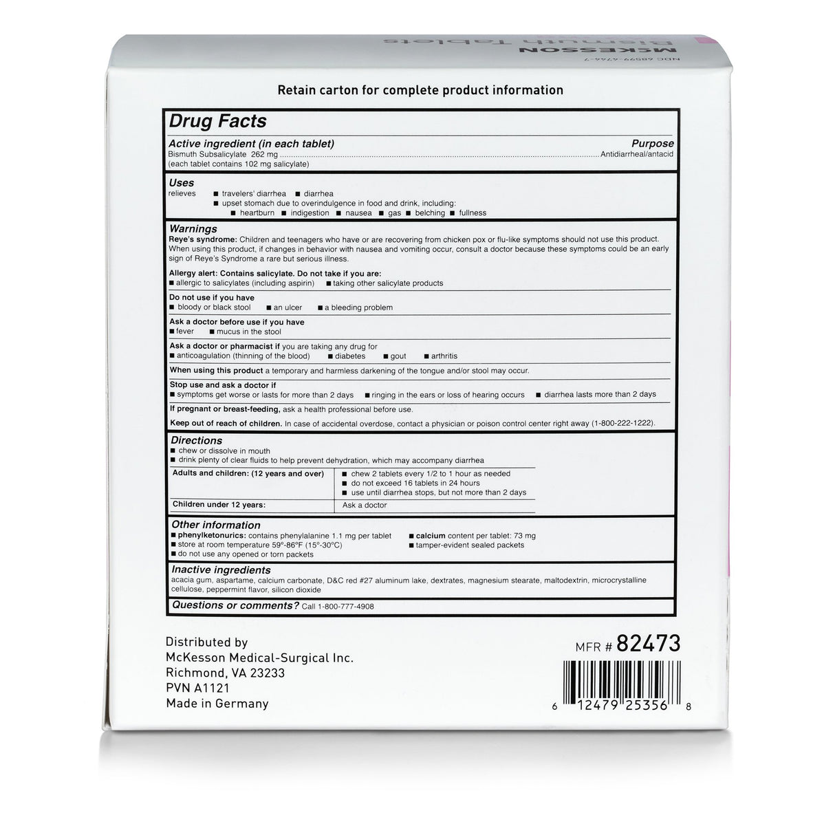 Anti-Diarrheal McKesson Brand 262 mg Strength Tablet 100 per Box - BeHope