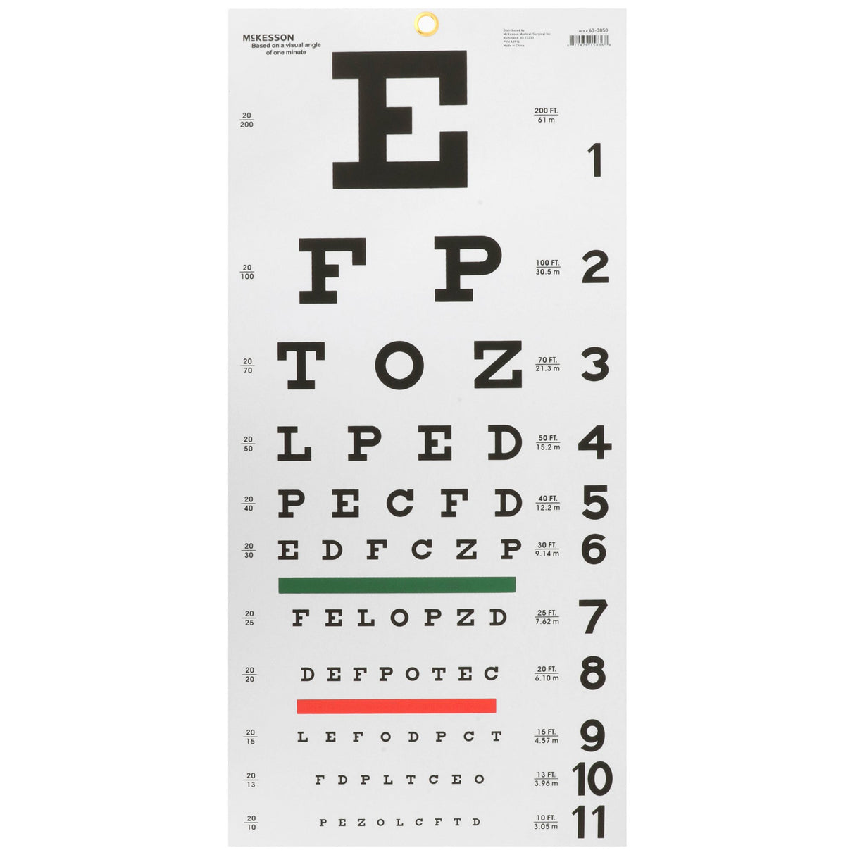 Eye Chart McKesson 20 Foot Distance Acuity Test - BeHope