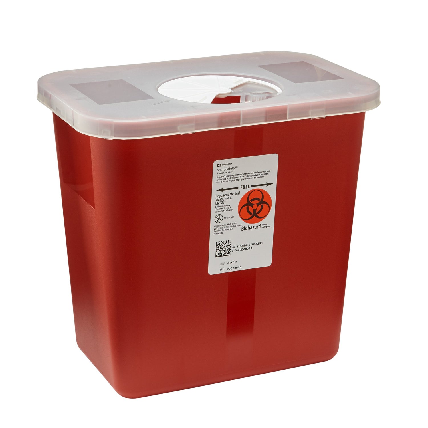 Sharps Container SharpSafety™ Red Base 10 H X 10-1/2 W X 7-1/4 D Inch Vertical Entry 2 Gallon - BeHope