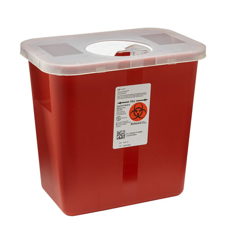 Sharps Container SharpSafety™ Red Base 10 H X 10-1/2 W X 7-1/4 D Inch Vertical Entry 2 Gallon - BeHope