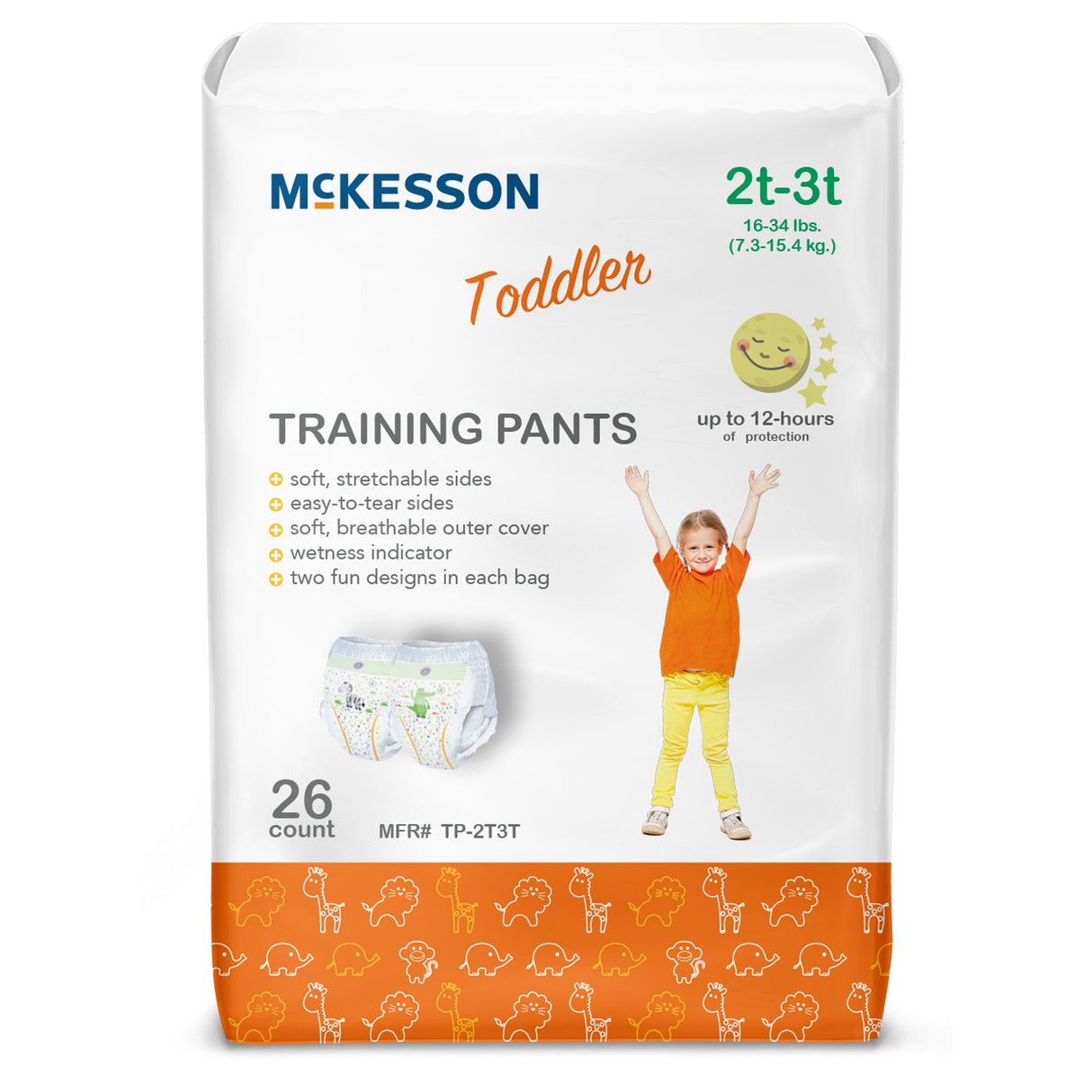 Unisex Toddler Training Pants McKesson Pull On with Tear Away Seams Size 2T to 3T Disposable Heavy Absorbency - BeHope