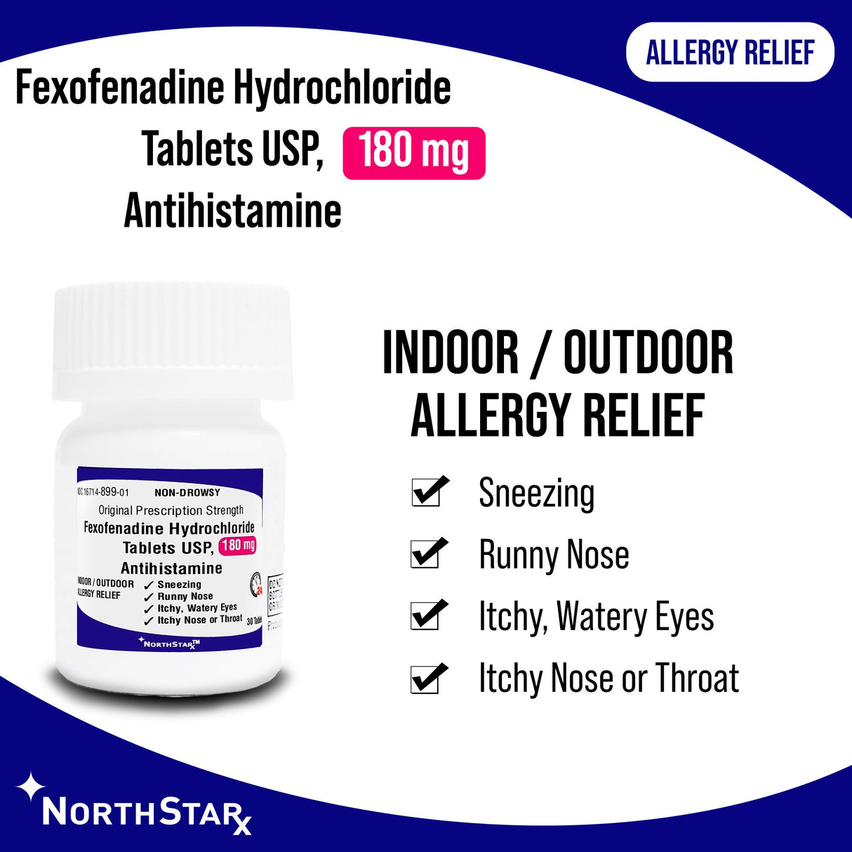 Allergy Relief NorthStar 180 mg Strength Tablet 30 per Bottle - BeHope