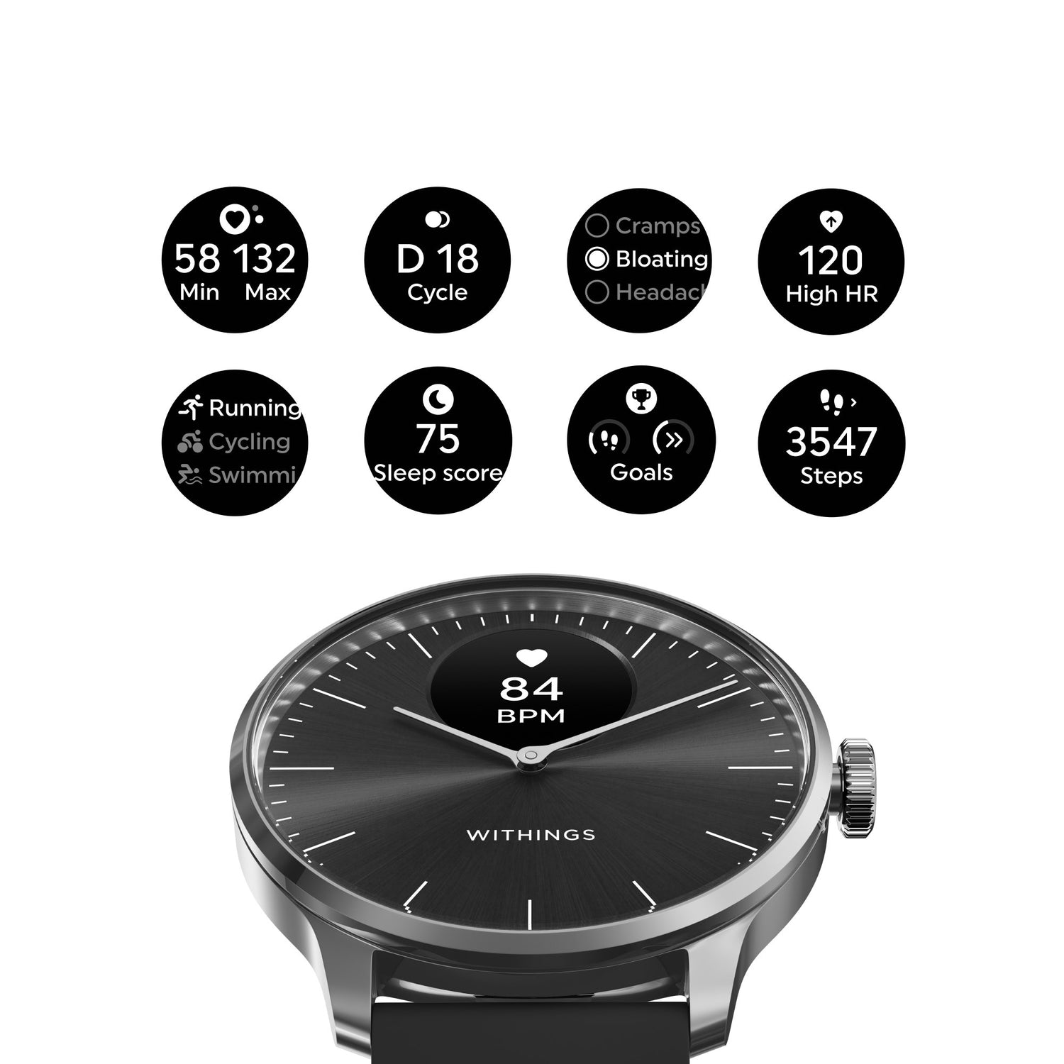 Smartwatch ScanWatch Llight 37mm Withings 24 Hour Grayscale OLED display - BeHope