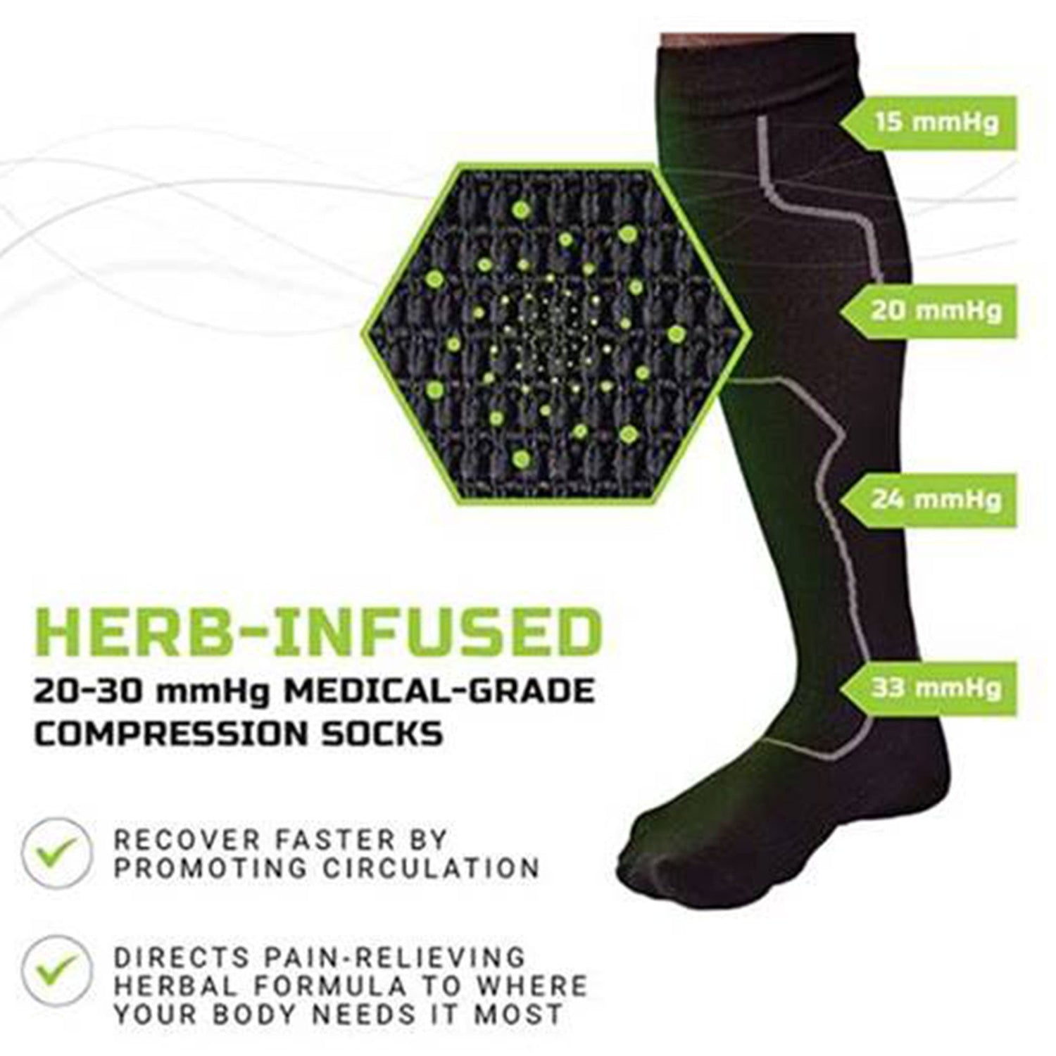 Compression Socks Green Drop™ Knee High Small / Medium Black Closed Toe - BeHope