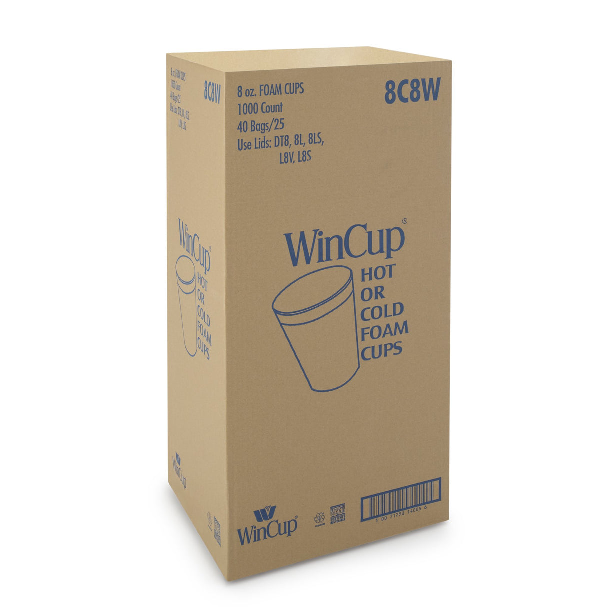 Insulated Drinking Cup WinCup 8 oz. White Styrofoam Disposable