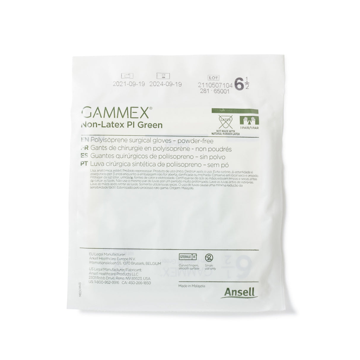 Surgical Glove GAMMEX® Non-Latex PI Green Size 6.5 Sterile Polyisoprene Standard Cuff Length Micro-Textured Light Green Chemo Tested - BeHope