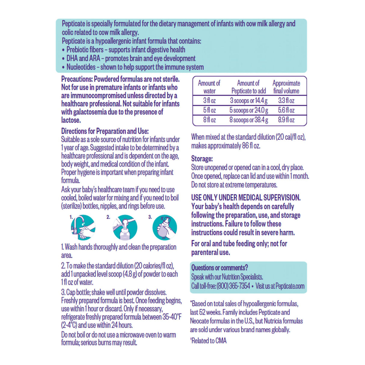 Infant Formula Pepticate™ Unflavored 13.2 oz. Can Powder Cow's Milk Allergy - BeHope