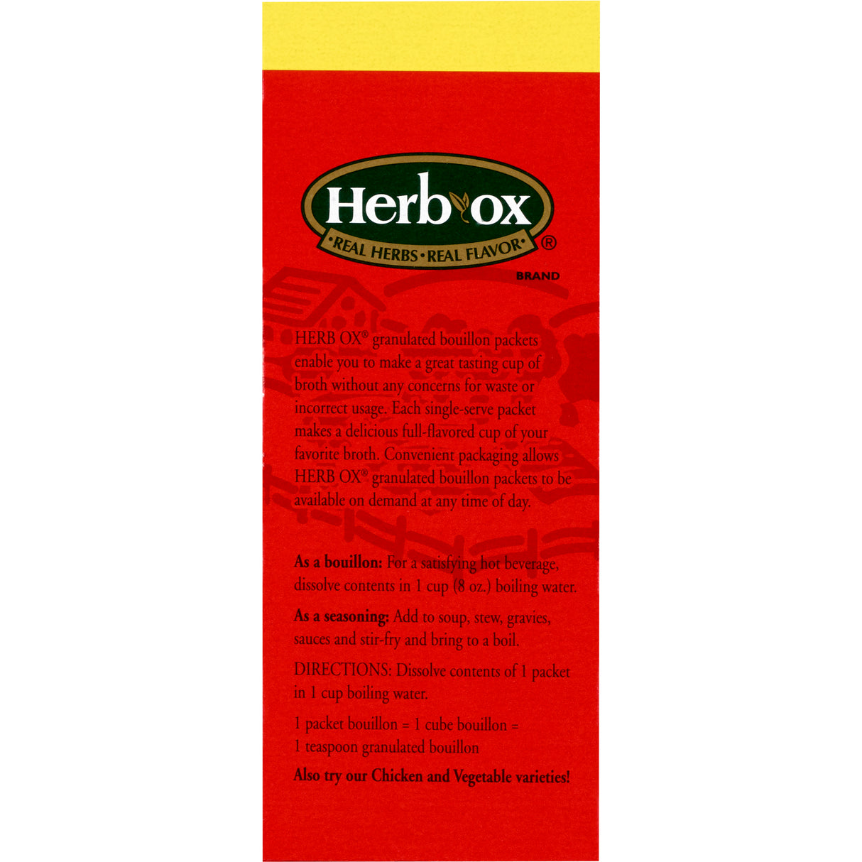 Instant Broth Herb-Ox® Sodium Free Beef Flavor Bouillon Flavor Liquid 7.5 oz. Individual Packet - BeHope