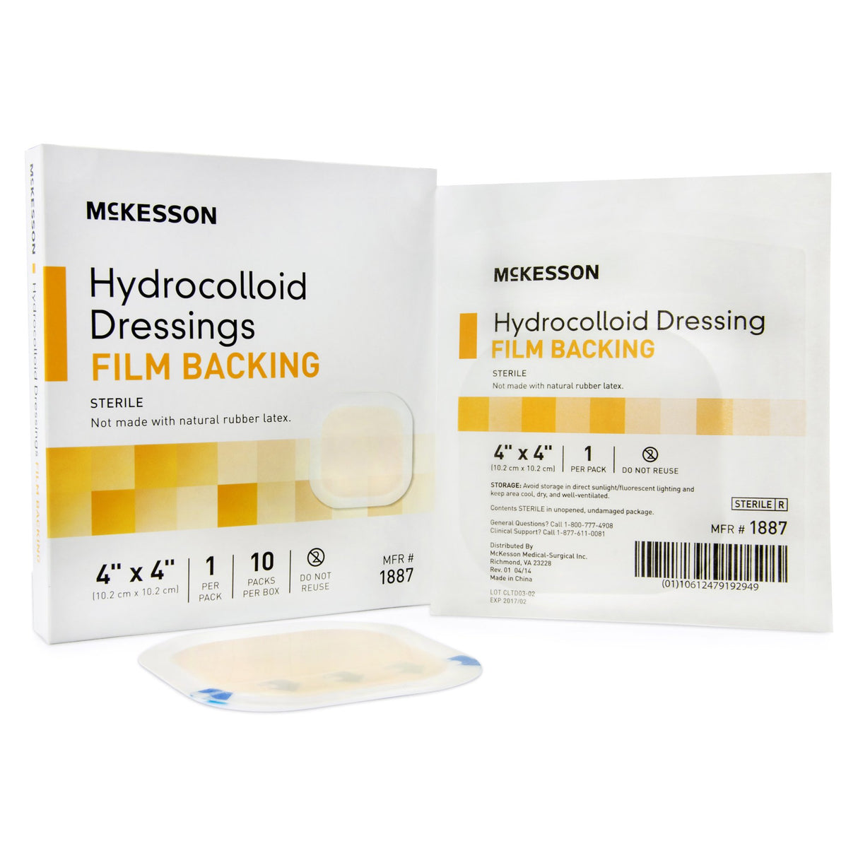 Hydrocolloid Dressing McKesson Waterproof Film Backing 4 X 4 Inch Square Hydrocolloid / Film - BeHope