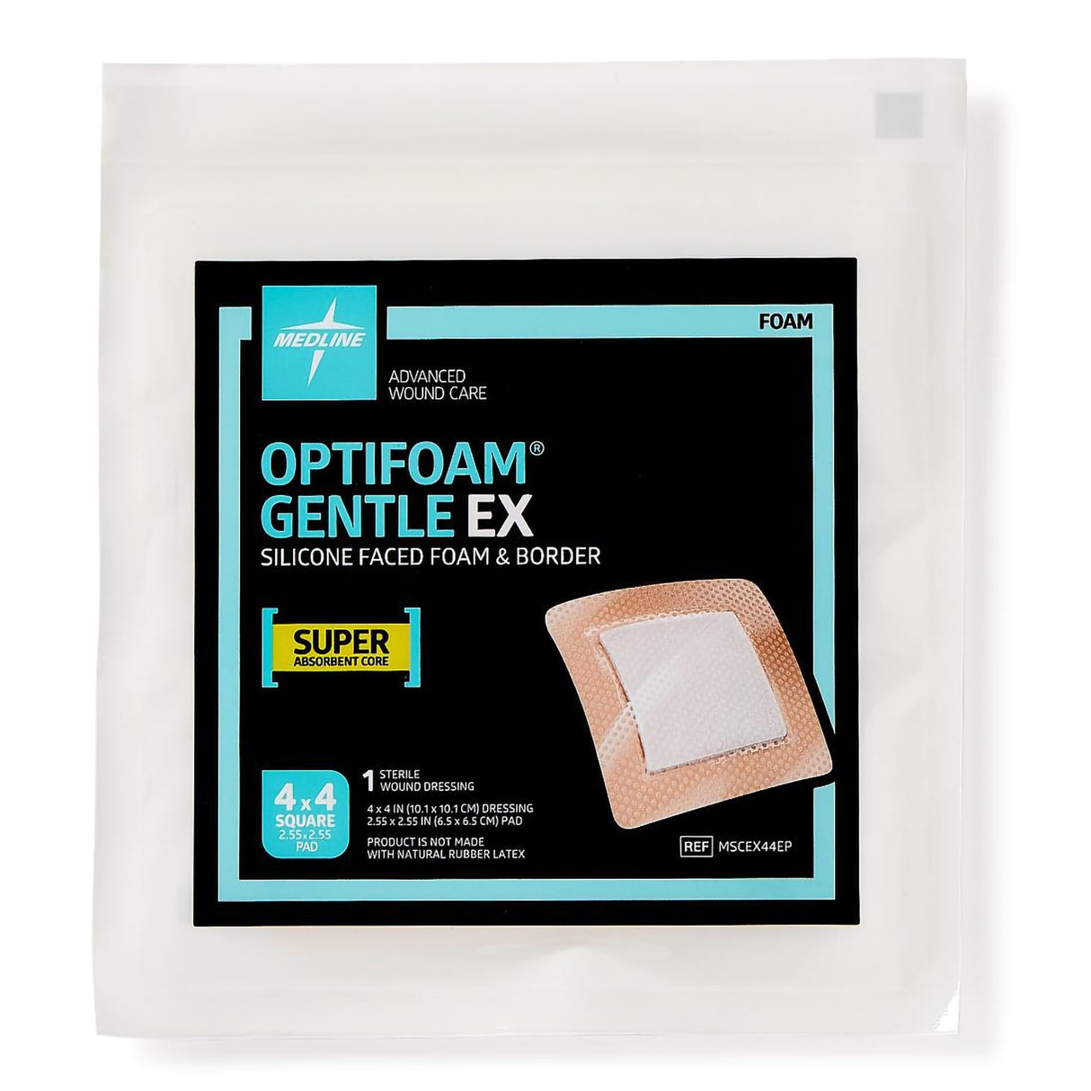 Foam Dressing Optifoam® Gentle EX 4 X 4 Inch With Border Waterproof Backing Silicone Face and Border Square Sterile - BeHope