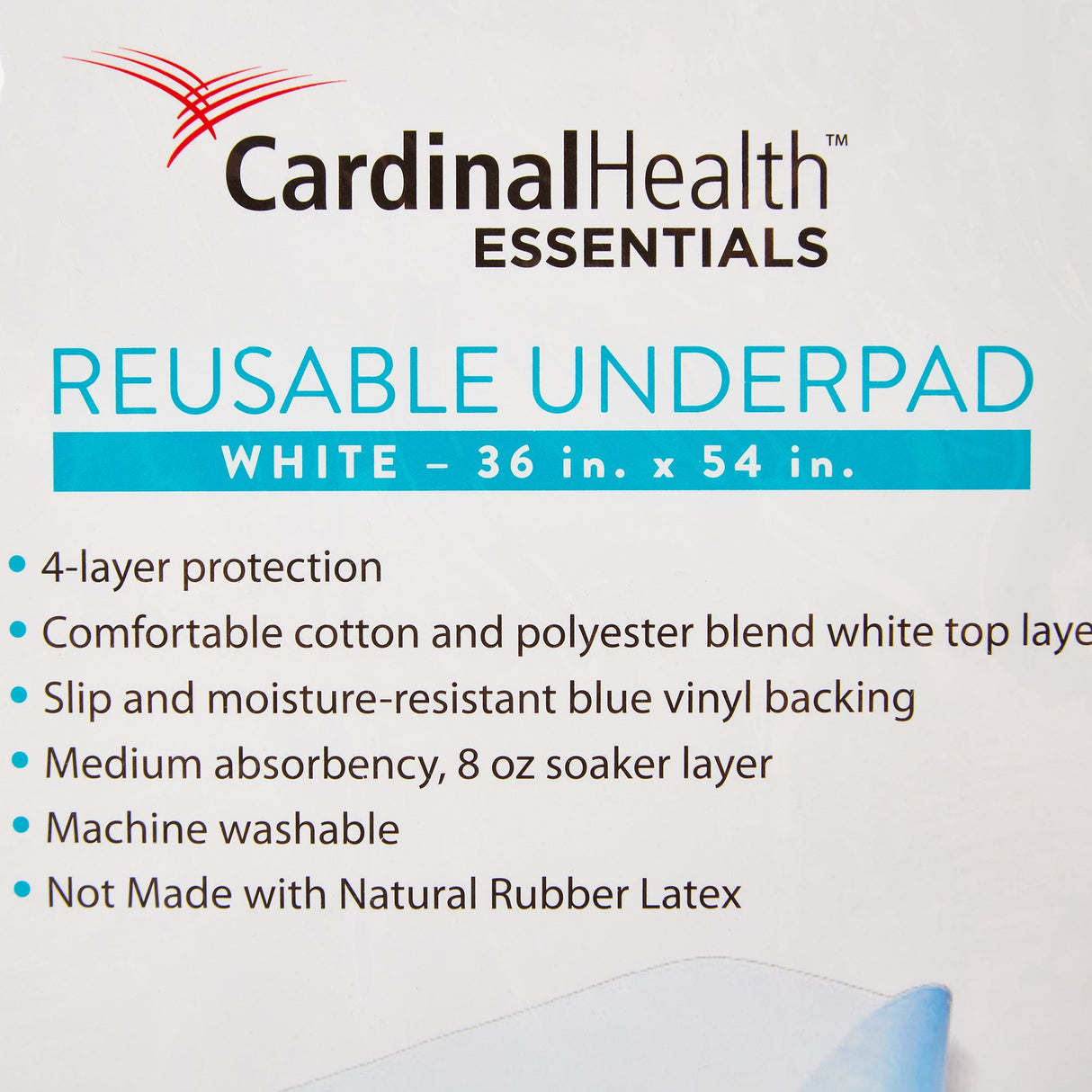 Reusable Underpad Cardinal Health™ Essentials 36 X 54 Inch Polyester / Rayon Moderate Absorbency - BeHope
